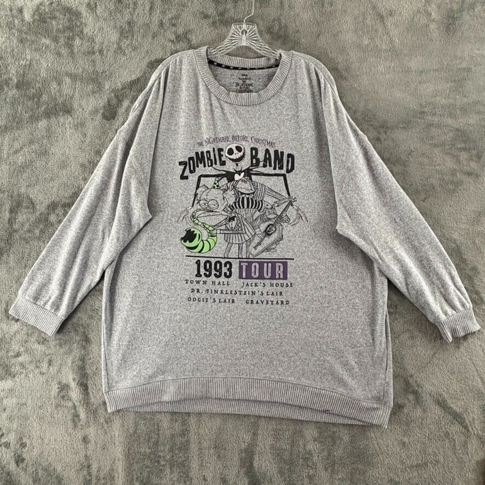 The Nightmare Before Christmas Zombie Band 1993 Tour 2X Sleepwear Gray Knit Top